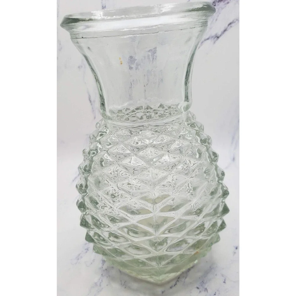 FTD Clear Pineapple Shaped Diamond Point Pressed Glass Vintage Vase